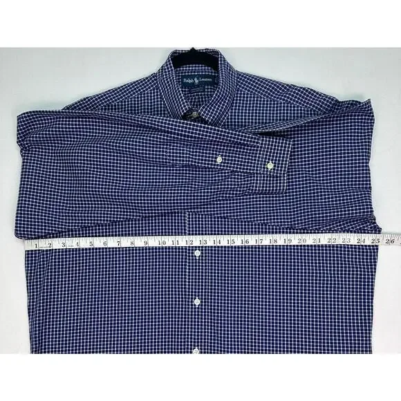 Polo Ralph Lauren Men’s Blue Gingham Check Button Down Shirt Size 16 34/35 - Picture 7 of 9